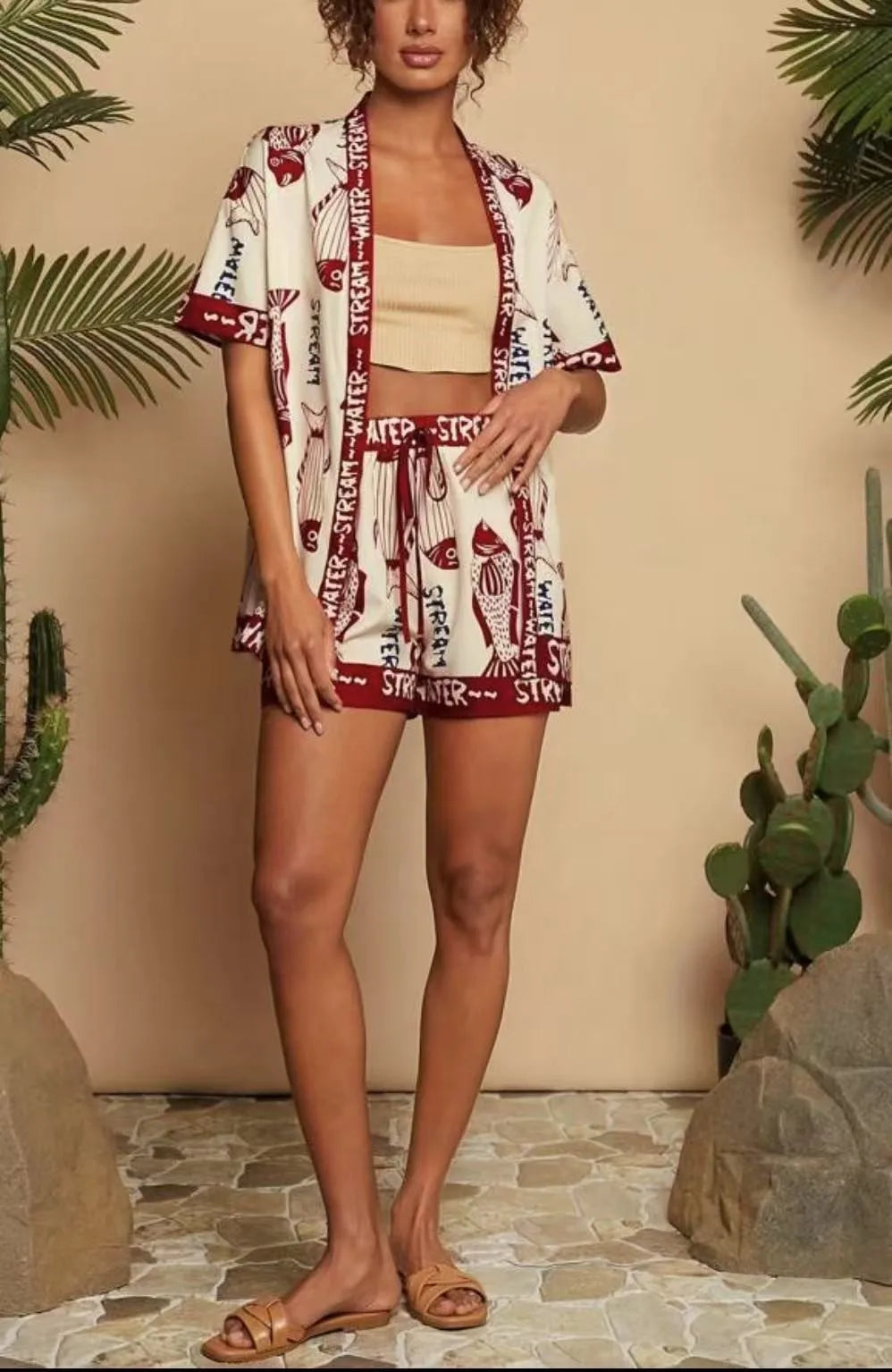 Summer Women's Suit With Shorts Printed Crop Top Short Pants Blue Patterned Set Green Floral Casual Shorts