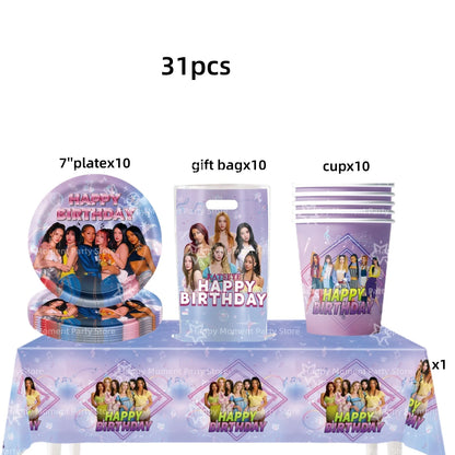 Kpop Katseye Party Decoration Tableware Tablecloth Cup Plate Napkin Sticker Bags Balloons Baby Shower Kpop Party Favors Supplies