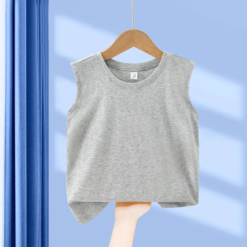 1pcs Kids 100% Cotton Vest Summer Classic Basic Fashion Tank Top Students Solid Sleeveless Tops Children Round Neck Comfort Vest