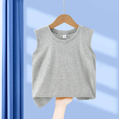 1pcs Kids 100% Cotton Vest Summer Classic Basic Fashion Tank Top Students Solid Sleeveless Tops Children Round Neck Comfort Vest