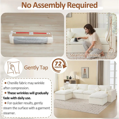 146''Cloud Boneless Sectional Couch, Modular Sectional Sofa Deep Seat with 2 Ottomans, Oversized Upholstered, Customized