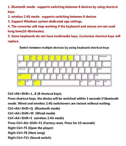 Wired USB Keyboard Mouse To Wireless Converter With Built-in Battery Bluetooth 5.3 Module for DIY Keyboard Adapter
