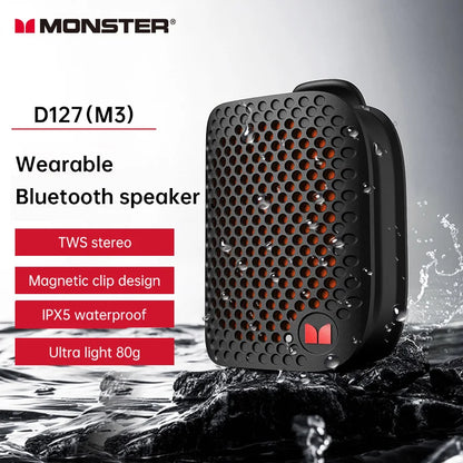 Monster M3 Magnetic Clip-On Mini BT V5.4 Portable Outdoor Jobsite Wearable Wireless Bluetooth Speakers with Bass Altavoz Mic