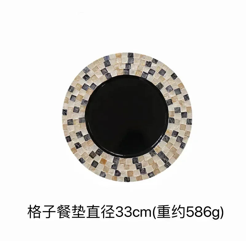 Decorative Plate Natural Shell Wood Plates Set Golden Beads Glass Steak Pasta Serving Tray Dinner Decoration Kitchen Tableware