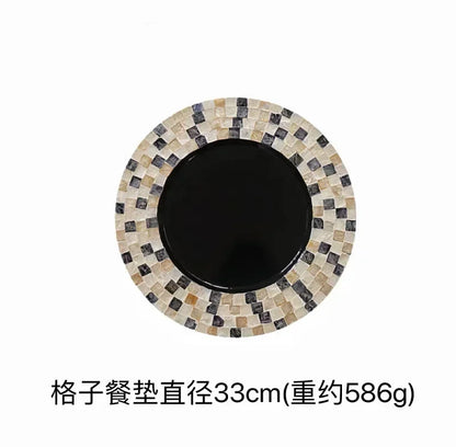 Decorative Plate Natural Shell Wood Plates Set Golden Beads Glass Steak Pasta Serving Tray Dinner Decoration Kitchen Tableware