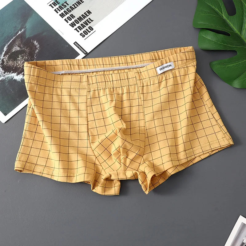Men's Underwear Breathable Loose Mid Waist Sexy Plaid Homewear Panties Cotton Comfortable Boxer Shorts Elastic Mens Underpants