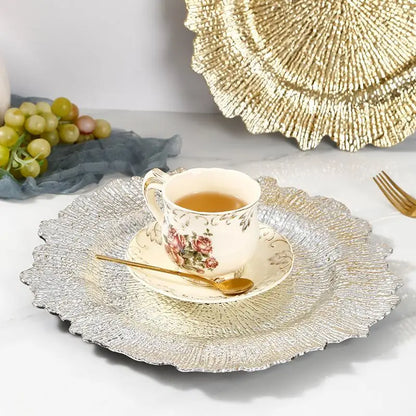 Floral Reef Wedding Charger Plates Set 6Pcs 33CM Round Plastic Dinner Plate Table Decor for Events