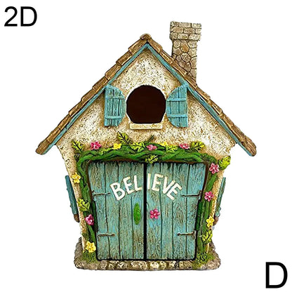 Miniature Fairy Gnome Door Figurines Elf Home For Yard Art Garden Tree Sculpture Statues Decor Outdoor Decor Fairy Garden D V5C7