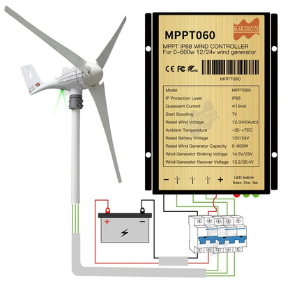 3 5Blades 600W 12V 24V Wind Turbine Generator With MPPT Controller High Effcient Household Wind Generator for Battery Charge