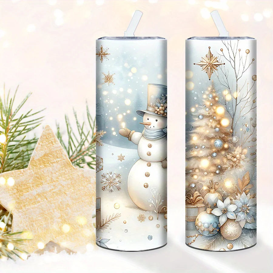 1pc 20oz Straight Cup, 3D Printed Snowman/luminous Christmas Tree Pattern,  Insulated Christmas Water Bottle, Suitable for Christmas Party Decoration, Stocking Stuffer, Family Travel Cup, Christmas Tree Pattern, Best for Chri