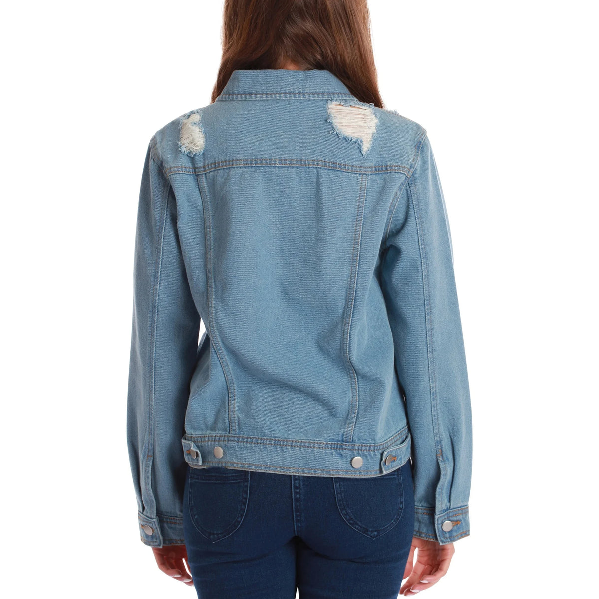Women's Casual Washed Regular Fit High Quality Vintage Denim Jacket with Waist Tie and Cargo Pockets