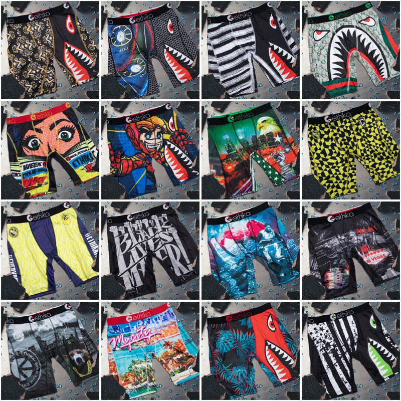 ETHIKA 1Pcs Men Underwear Boxers Breathable Mesh Crotch Man Underpants Plus Size Mens Panties L-3XL Printed Men's Boxers Briefs