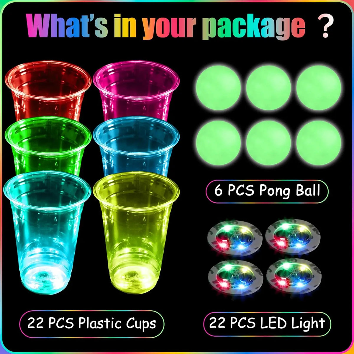 Glowing Party Beer Pong Game LED Beer Pong Cups and Glow-in-The-Dark Balls for Indoor Outdoor Nighttime Competitive Fun Birthday