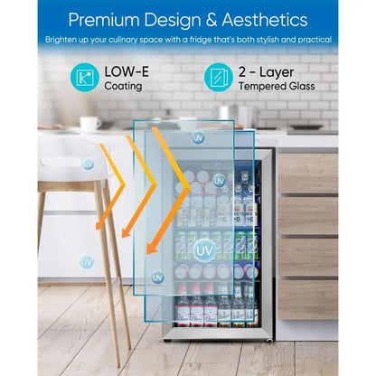 Beverage Refrigerator Cooler 126 Can Mini Fridge Glass Door for Drinks Soda Beer Wine Small Refrigerator for Office Bedroom Hom