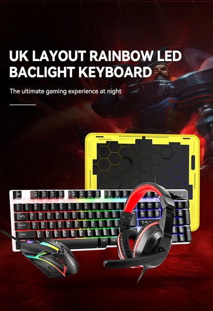 2025 Mouse Keyboard Headset Mouse Pad Combo 4 In 1 SET Computer Gaming Headphone USB Wired Mouse And Keyboard Set With Mouse Mat