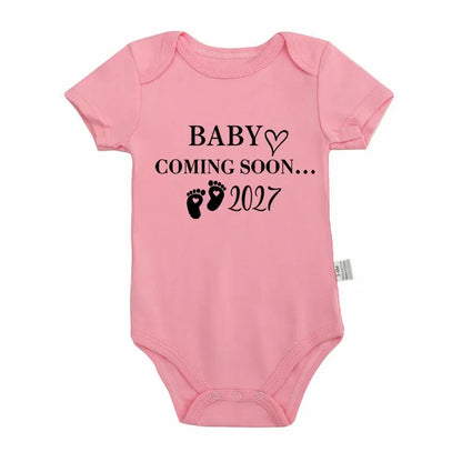 Baby Coming Soon 2027 Baby Bodysuit Pregnancy Announcement Onesie Short Sleeve Cotton Newborn Outfit Baby Reveal Photo Prop