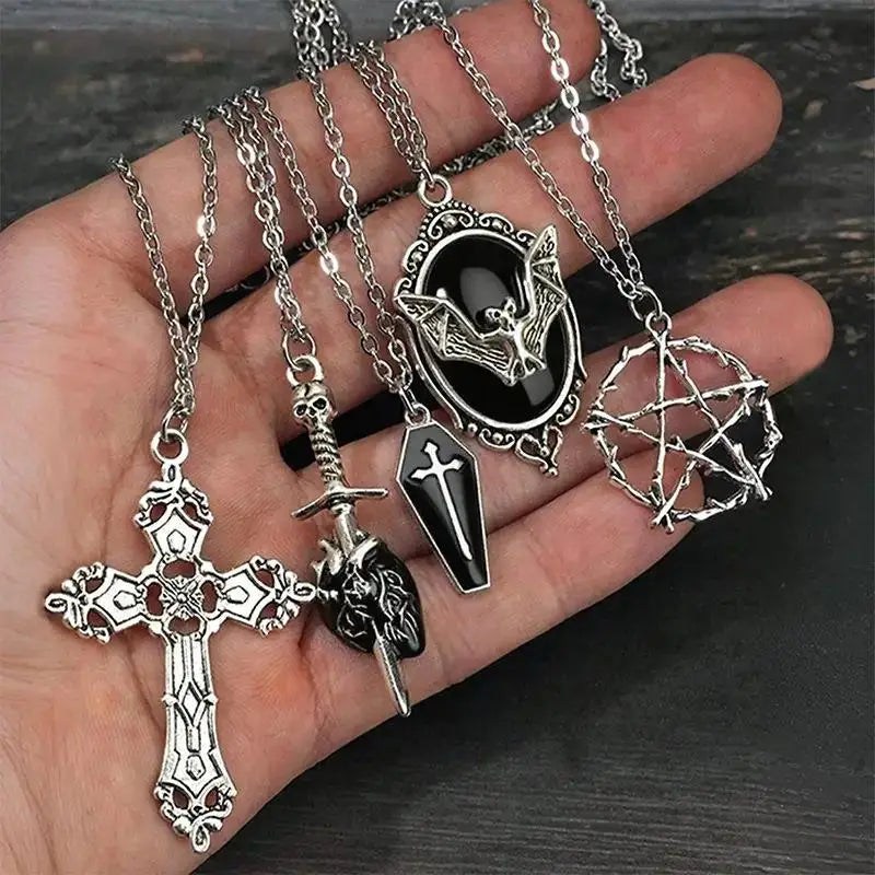 5pcs Gothic Necklace Set for Women Halloween Jewelry Heart Bat Spider