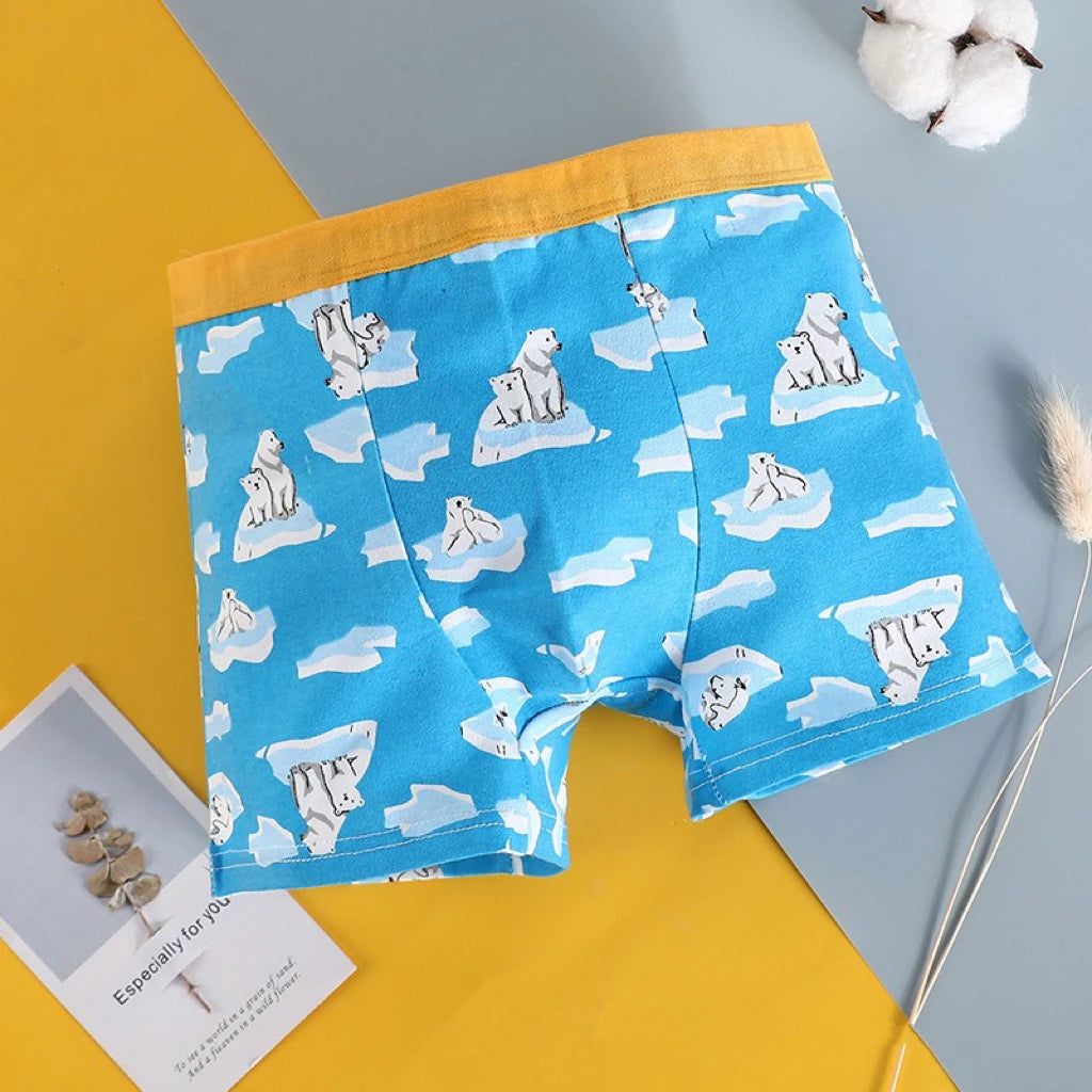 4PCS Children Panties Boy Cotton Boxer Breathable Kid Soft Comfortable Elastic Underpants Multipack Cute Cartoon Print Underwear