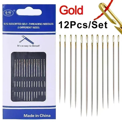 36/12PCS Blind Needle Elderly Needle-side Big Hole Hand Stainless Steel Sewing Needless Threading Household DIY Sewing Needles