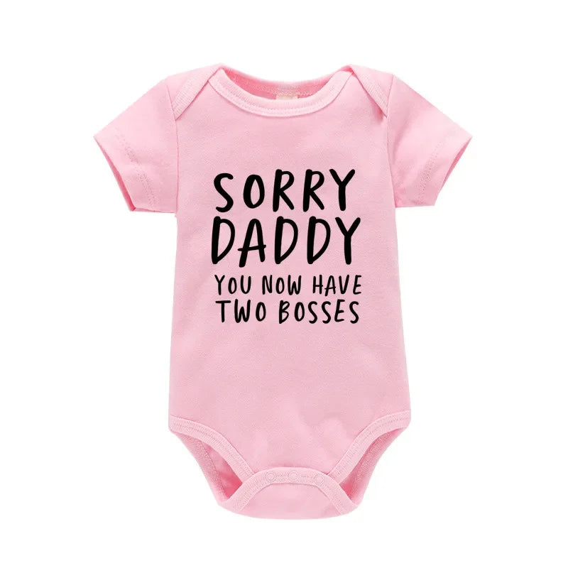 Sorry Daddy You Now Have Two Boss Print Newborn Baby Clothing Cotton Soft Bodysuit Summer Short Sleeve Baby Romper