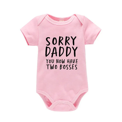 Sorry Daddy You Now Have Two Boss Print Newborn Baby Clothing Cotton Soft Bodysuit Summer Short Sleeve Baby Romper