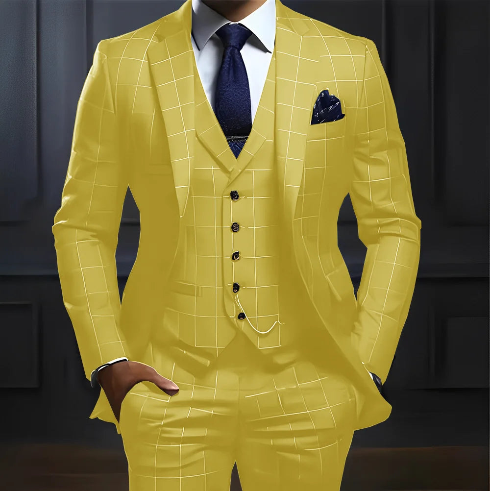 Plaid Men's suit 3 piece Suit Formal Business Work Clothes Party Groom Wedding Tuxedo Custom Color XS-5XL Suit Men