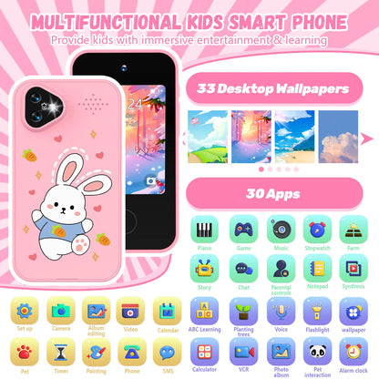 Rabbit Kids Smart Phone Camera Toy Touchscreen Baby Mobile MP3 Player Digital Educational Camera for Girls Boys Aged 3-8