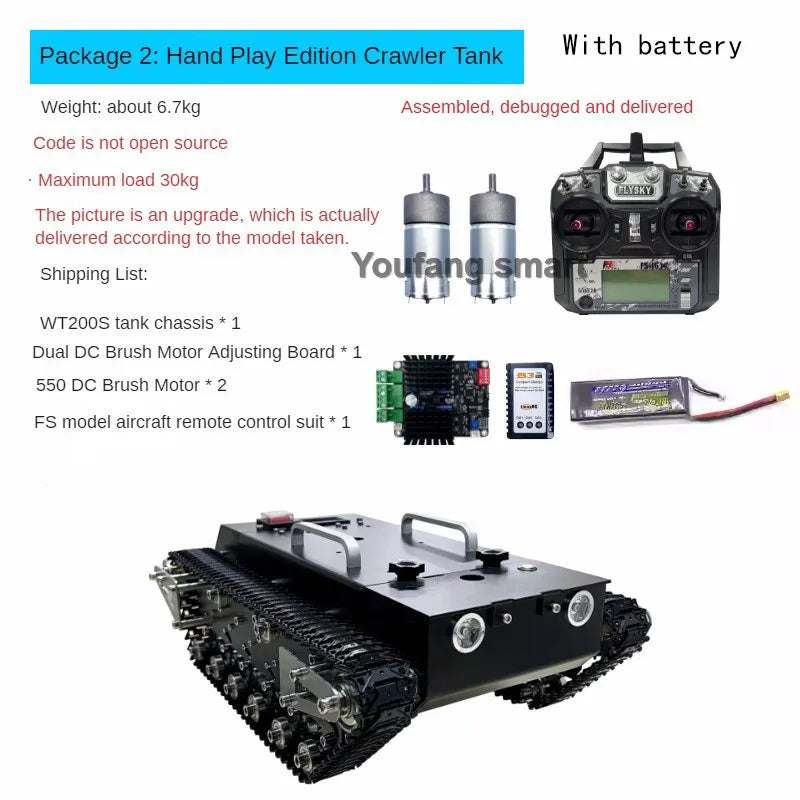 30kg Load RC Tank Chassis Metal Track 12V DC Motor Shock Absorption Tank for STM32 Robot Kit to FS Handle Programmable Robot Car