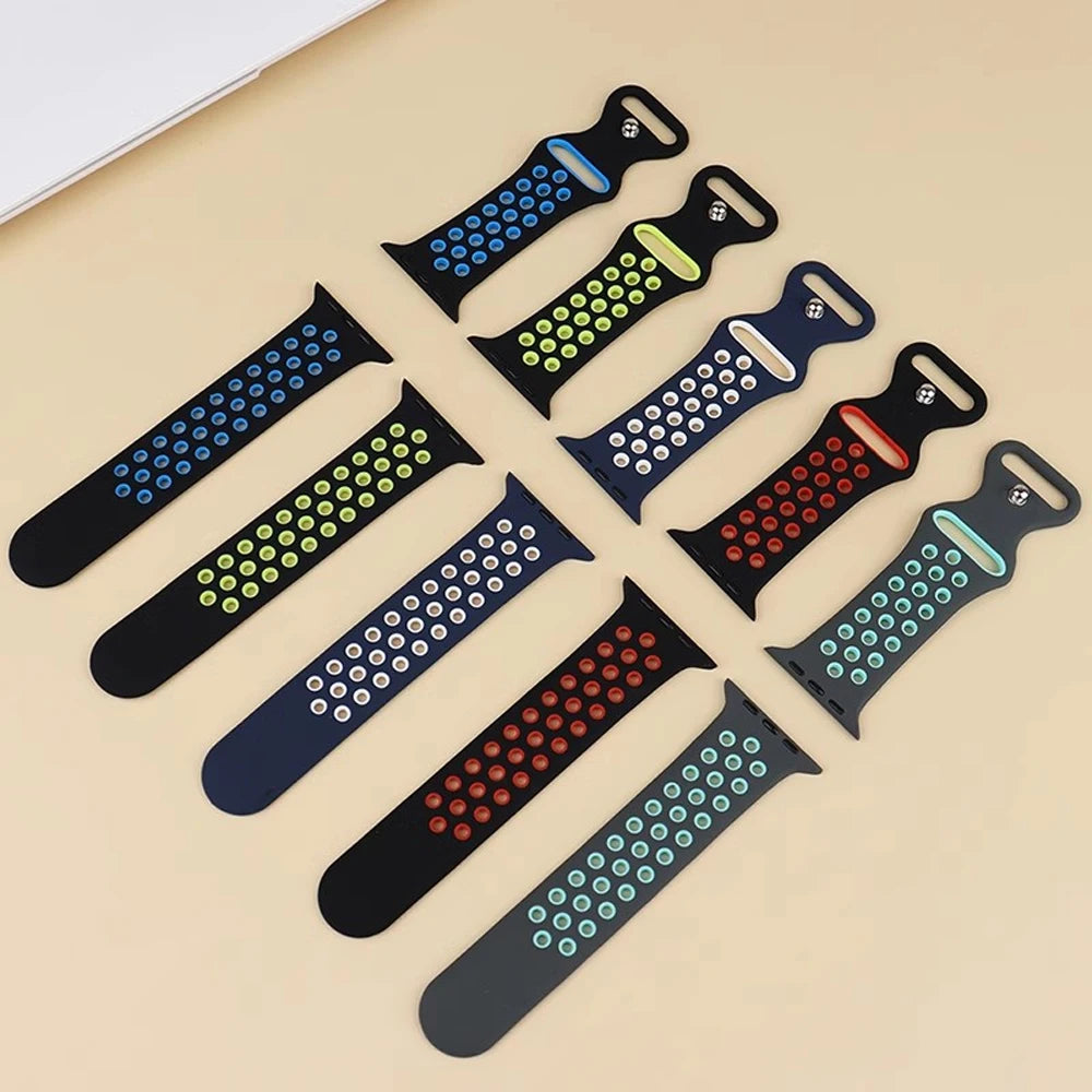 Silicone Strap For Apple Watch 11 10 9 8 7 46mm 45mm 42mm 41mm Ultra 3/2 49mm Breathable Bracelet Wristband iWatch 6 5 4 SE 44mm