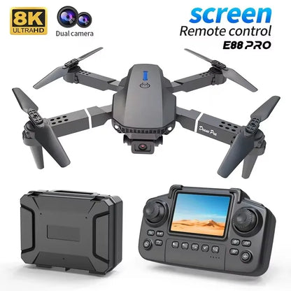 2026 E88 Drone 8K 5G HD Dual Camera Aerial Photography Remote Control Screen Display Control Aircraft Quadcopter Adulthood Toy