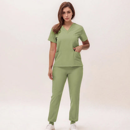 Women's Nurse Scrub Set | V-Neck Top & Jogger Pants, Stretch Jersey | Medical Workwear