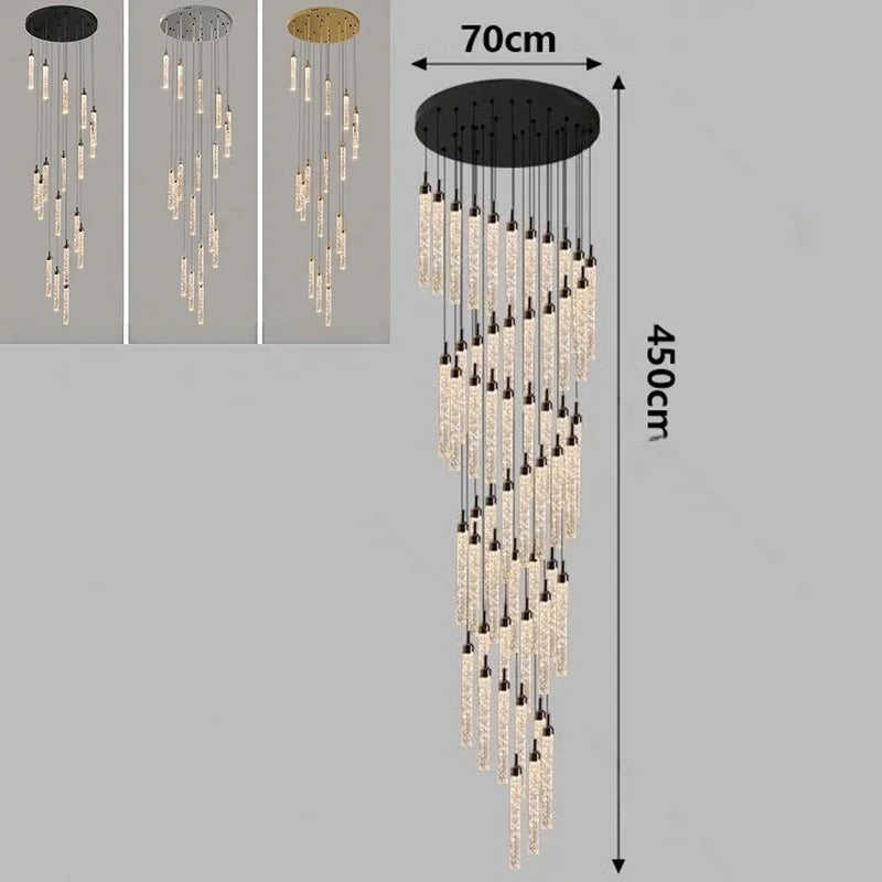 Nordic Minimalist Crystal Chandeliers Staircase Chandeliers Ceiling Lights Loft Double-Floor Rotating Minimalist Pendtant Lamps