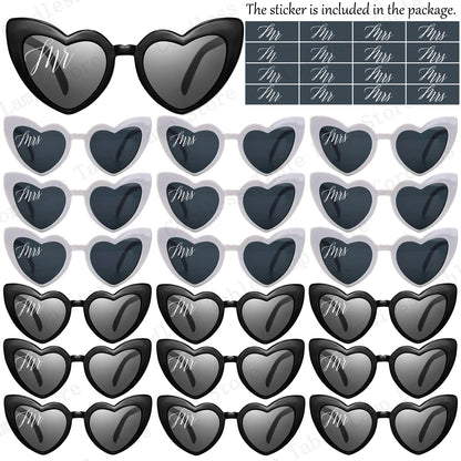 12-120 Pcs Wedding Heart Sunglasses Mr/Ms Bride Glasses Wedding Gift for Guest Bridesmaid Heart Glasses Just Married Party Favor