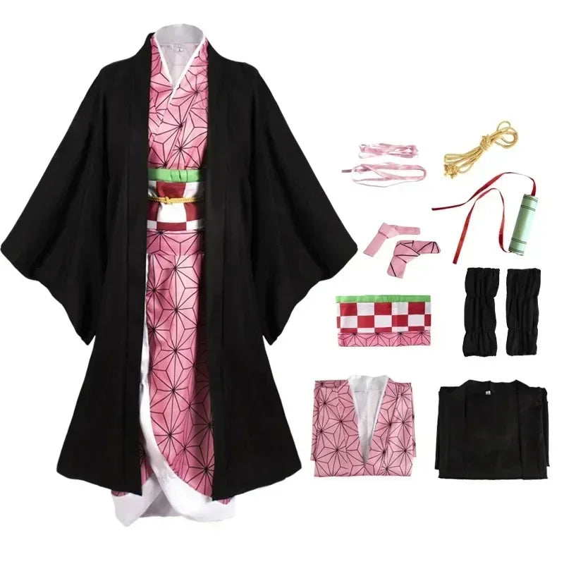 Animn Kamado Nezuko Cosplay Costume Kimono Cosplay Wigs Hairs Halloween Carnival Women Outfit