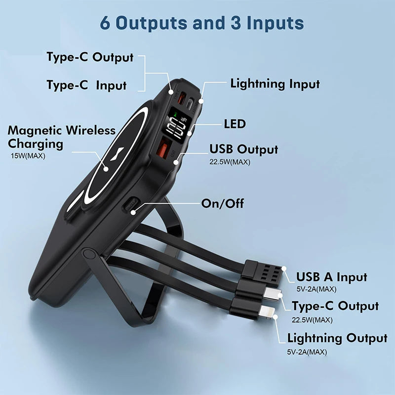 10000mAh Magnetic Wireless Portable Power Bank, 22.5W Fast Charging For All Smartphones, Mobile Power Supply With Back Clip & Foldable Stand Desktop Charger