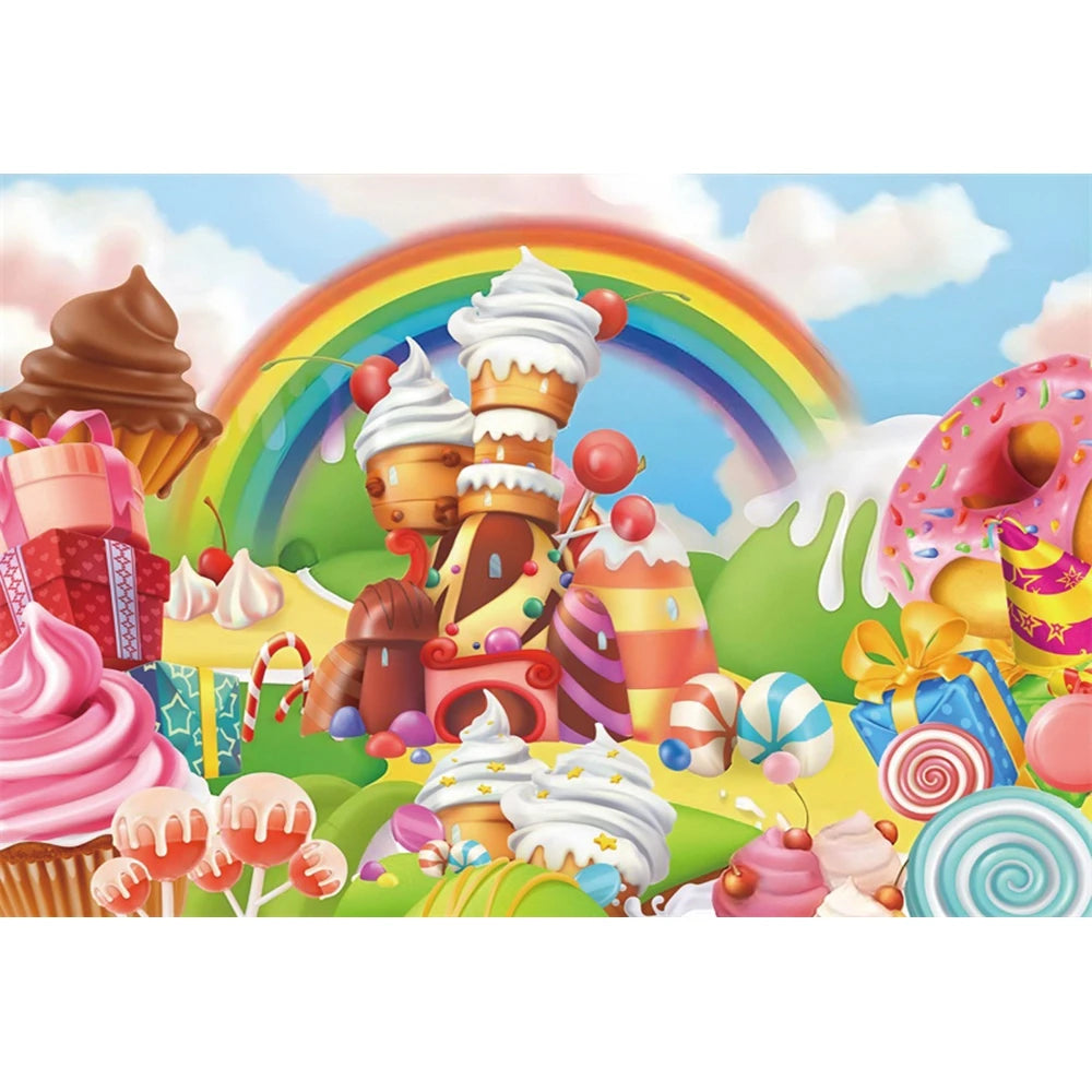 Candy Bar Baby Shower Birthday Backdrop Ice Cream Car Donuts Lollipop Party Photo Background Cake Table Decor Photography Props