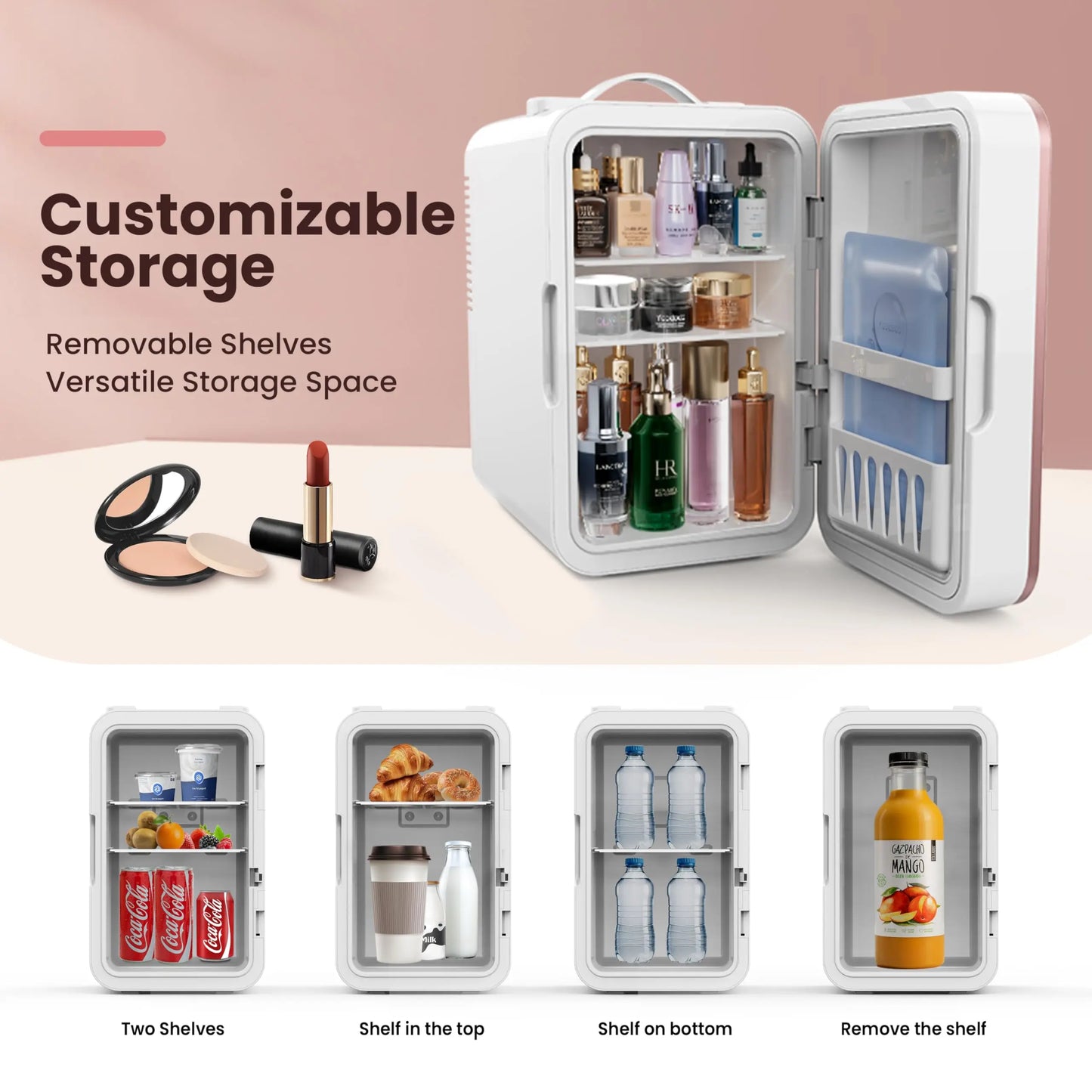 Mini Fridge for Bedroom Skincare Fridge 6L/8 Cans Small Refrigerator Compact Refrigerator 110V AC/12V DC Portable Cooler and Warmer for Skin Care, Makeup and Cosmetics