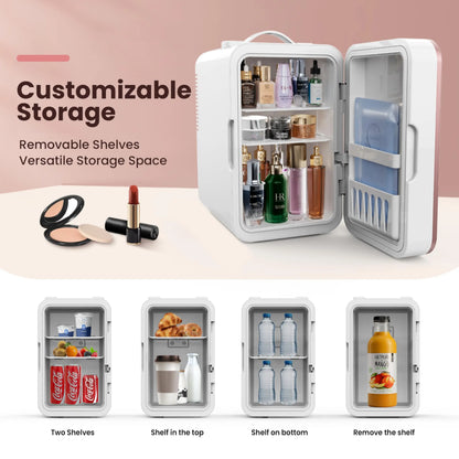Mini Fridge for Bedroom Skincare Fridge 6L/8 Cans Small Refrigerator Compact Refrigerator 110V AC/12V DC Portable Cooler and Warmer for Skin Care, Makeup and Cosmetics