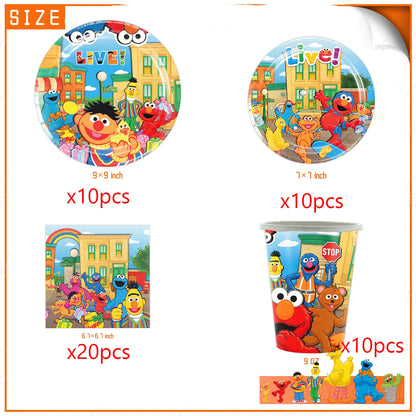 Sesame Streeted Balloons Cartoon Theme Happy Birthday Banner Party Decoration Disposable Tableware Background Cake Topper Ballon