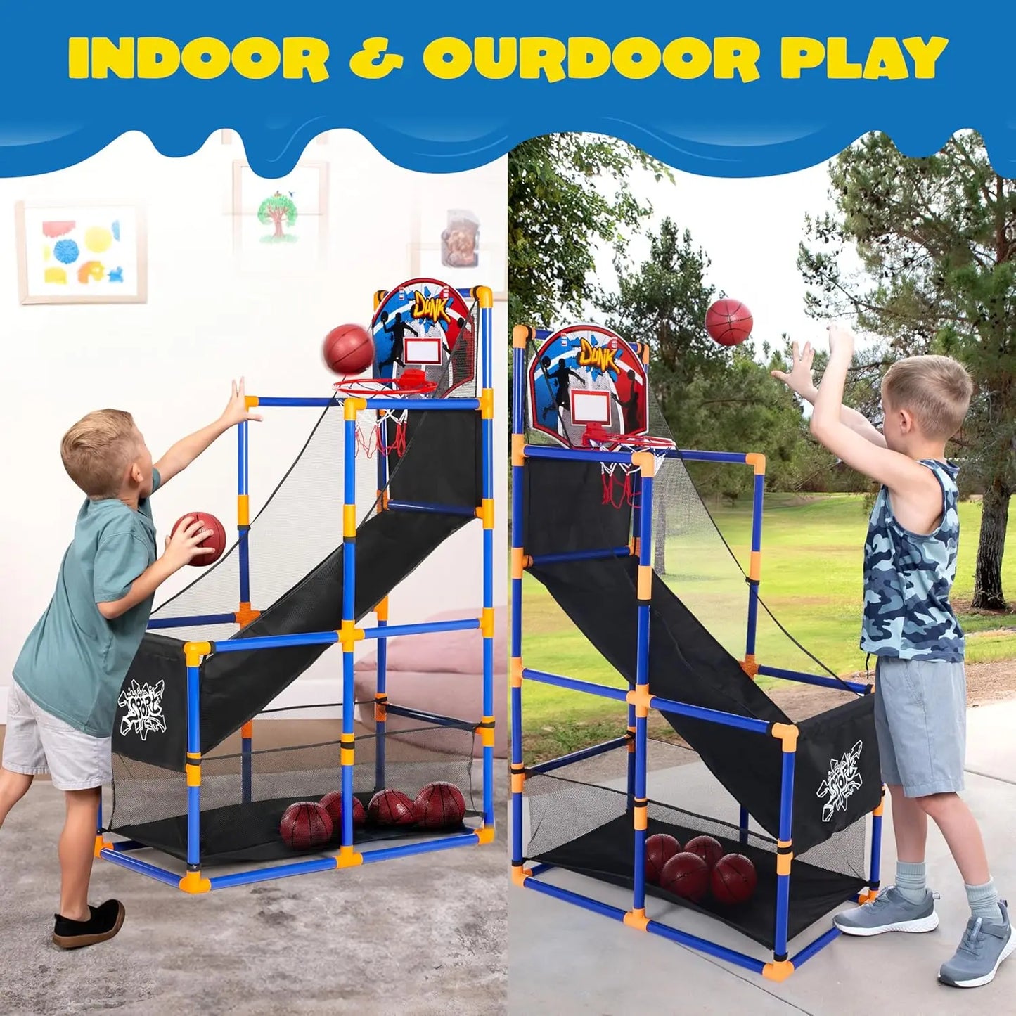 JOYFY Kids Arcade Basketball Game Set with 4 Balls and Hoop for 3-12 Years Old Indoor Outdoor Sport Play Holiday Birthday Gift