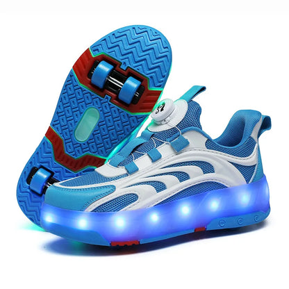 Children Roller Skates Shoes Boy Girl with 4 Wheels Kid Student LED Light Sneaker Running Adult Casual Sport Walking Shoes 27-40