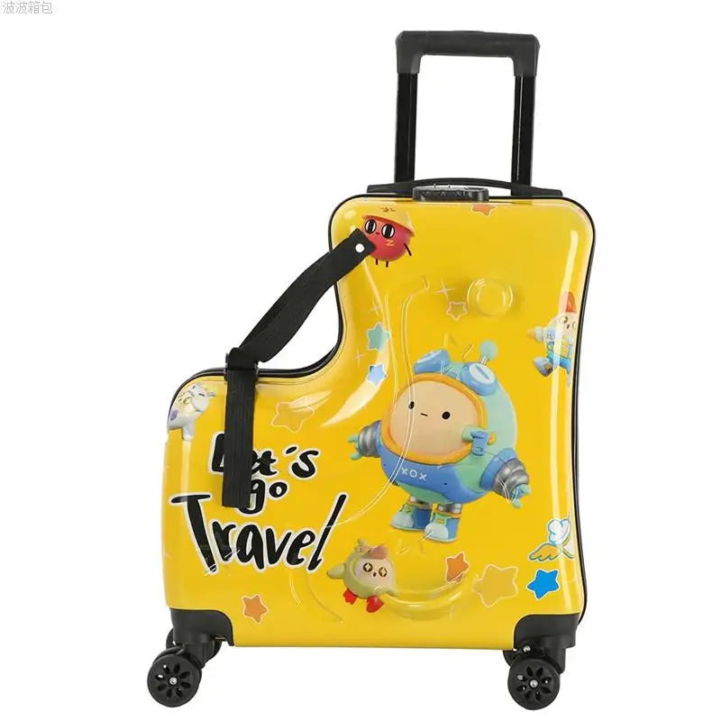 Children can Ride Suitcase Trolley Case can sit on the Wooden Horse Suitcase 20 inch can Boarding Universal Wheel Password Box