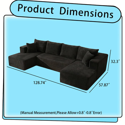 128 Inch Black U‑Shaped Modular Cloud Sofa, Vacuum Compressed Packing Clearance Sale, Local Warehouse Shipping for Living Room Home Furniture