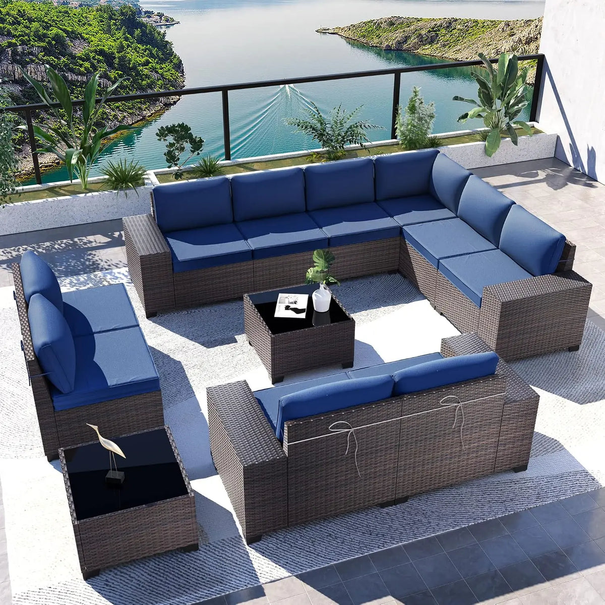 12 Piece Patio Furniture Set, Outdoor Wicker Sectional Sofa, Customized