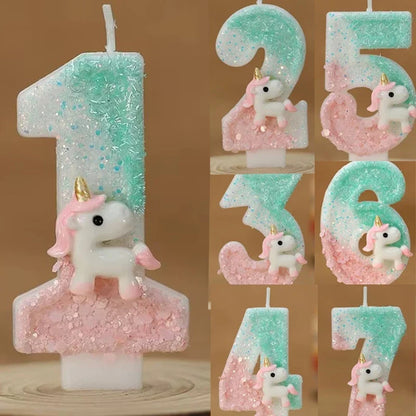 Birthday Candle 0-9 Number Birthday Party Cake Candle Pink Unicorn Birthday Candles for Cake Blue Children's Birthday Decor