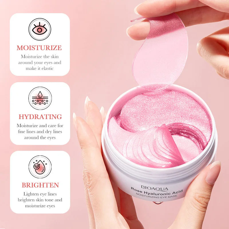 60pcs BIOAQUA Rose Hyaluronic Acid Eye Mask Anti Wrinkle Dark Circles Eye Bags Moisturizing Firming Eye Patches Skin Care