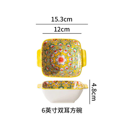 Ceramic Tableware Set Rice Bowl Serving Plate Creative Cutlery Soup Plate Noodle Handle Bowl Sauce Dish Steak Salad Fruit Plate