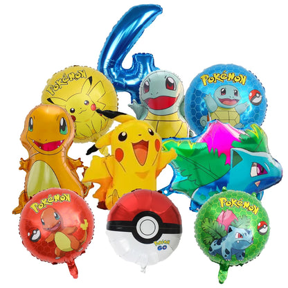 10pcs Cartoon Pokemon Pikachu Themed Aluminum Foil Balloons - Ideal for Charmander Squirtle Bulbasaur Birthday Party Supplies!