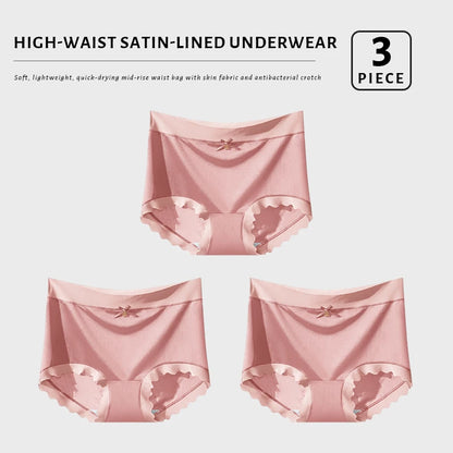 FallSweet 3Pcs Ice Silk Panties for Women Seamless High-Rise Briefs Plus Size Underwear Boyshort Sexy Lingerie for Everyday Wear
