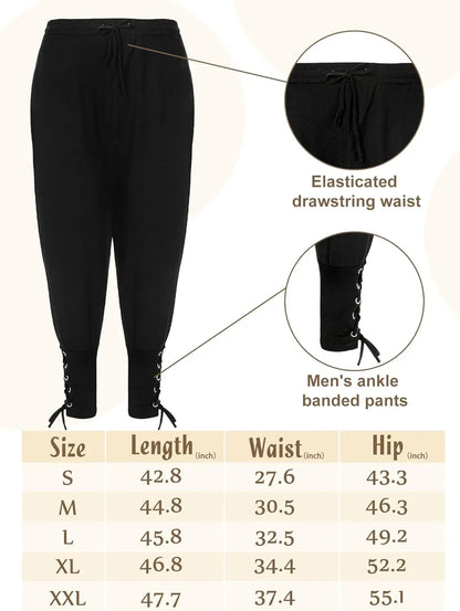 4 Pcs Halloween Men's Renaissance Costume Set Medieval Pirate Shirt Ankle Banded Pants Viking Belt Accessories